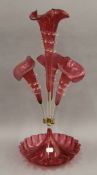 A cranberry glass epergne. 55 cm high.