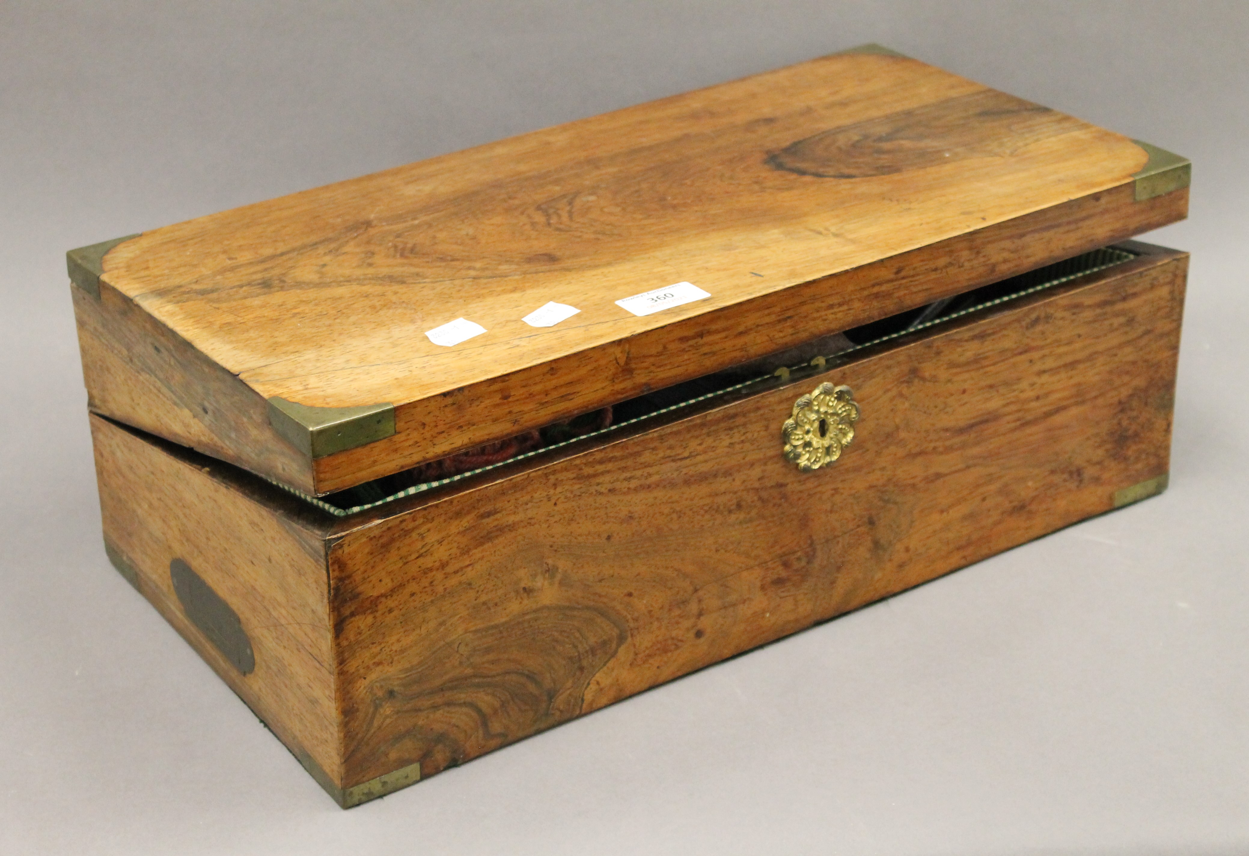 A 19th century rosewood writing slope (re-fitted as a sewing box). 48 cm wide. - Image 2 of 6