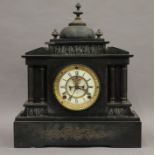 A Victorian black slate mantle clock. 42 cm high.