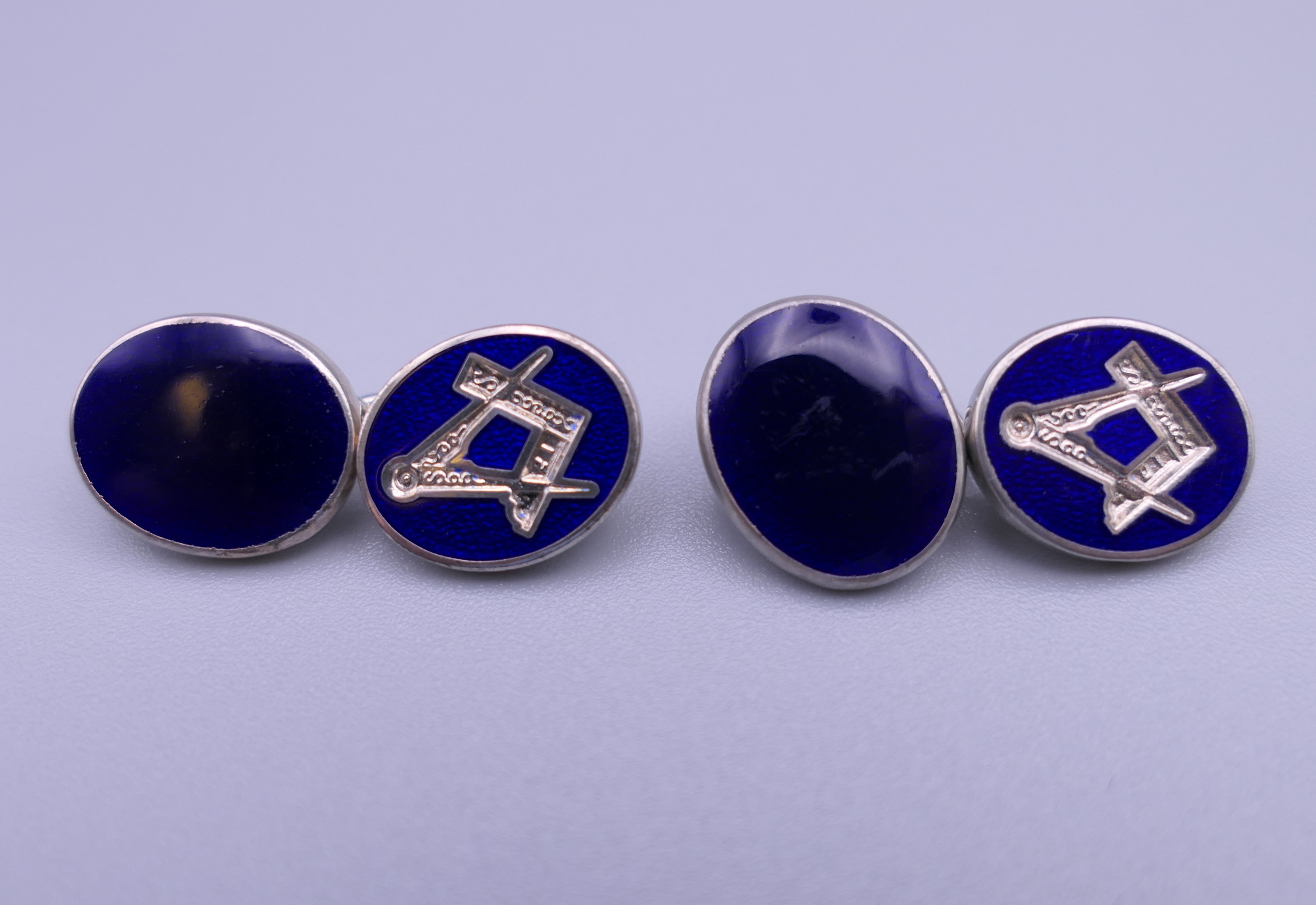 A pair of vintage Masonic silver blue enamel fully hallmarked cufflinks.