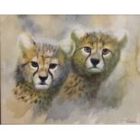 CHARLES CLIFFORD TURNER (1920-2018) British, Cheetah Cubs, watercolour, signed, framed and glazed.