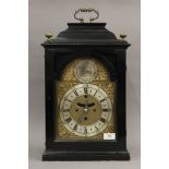 An 18th century ebonised cased striking bracket clock with 19th century movement,