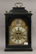 An 18th century ebonised cased striking bracket clock with 19th century movement,