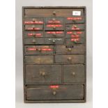An early 20th century pine bank of drawers. 48 cm high.