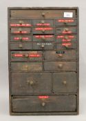 An early 20th century pine bank of drawers. 48 cm high.