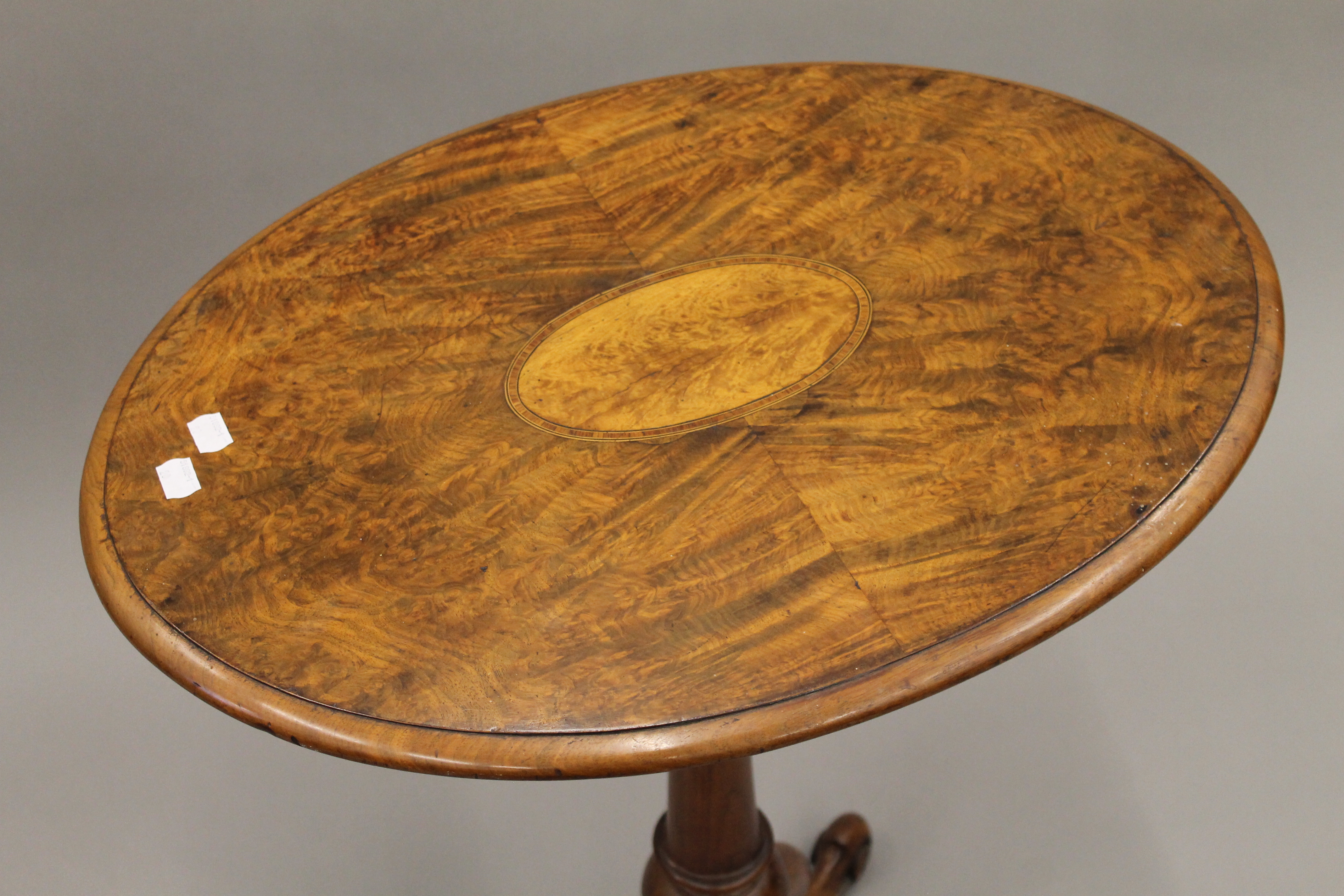 A Victorian inlaid walnut tripod table. 60 cm wide. - Image 2 of 6