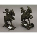 Two Indian bronze horse groups. The largest 14.5 cm high.