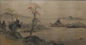 Two large Chinese watercolours, each bearing label to reverse inscribed 'By Yen Hui',