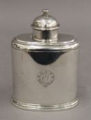 A silver tea canister. 12.5 cm high. 7.5 troy ounces.