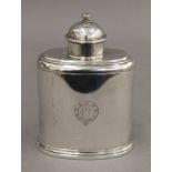 A silver tea canister. 12.5 cm high. 7.5 troy ounces.