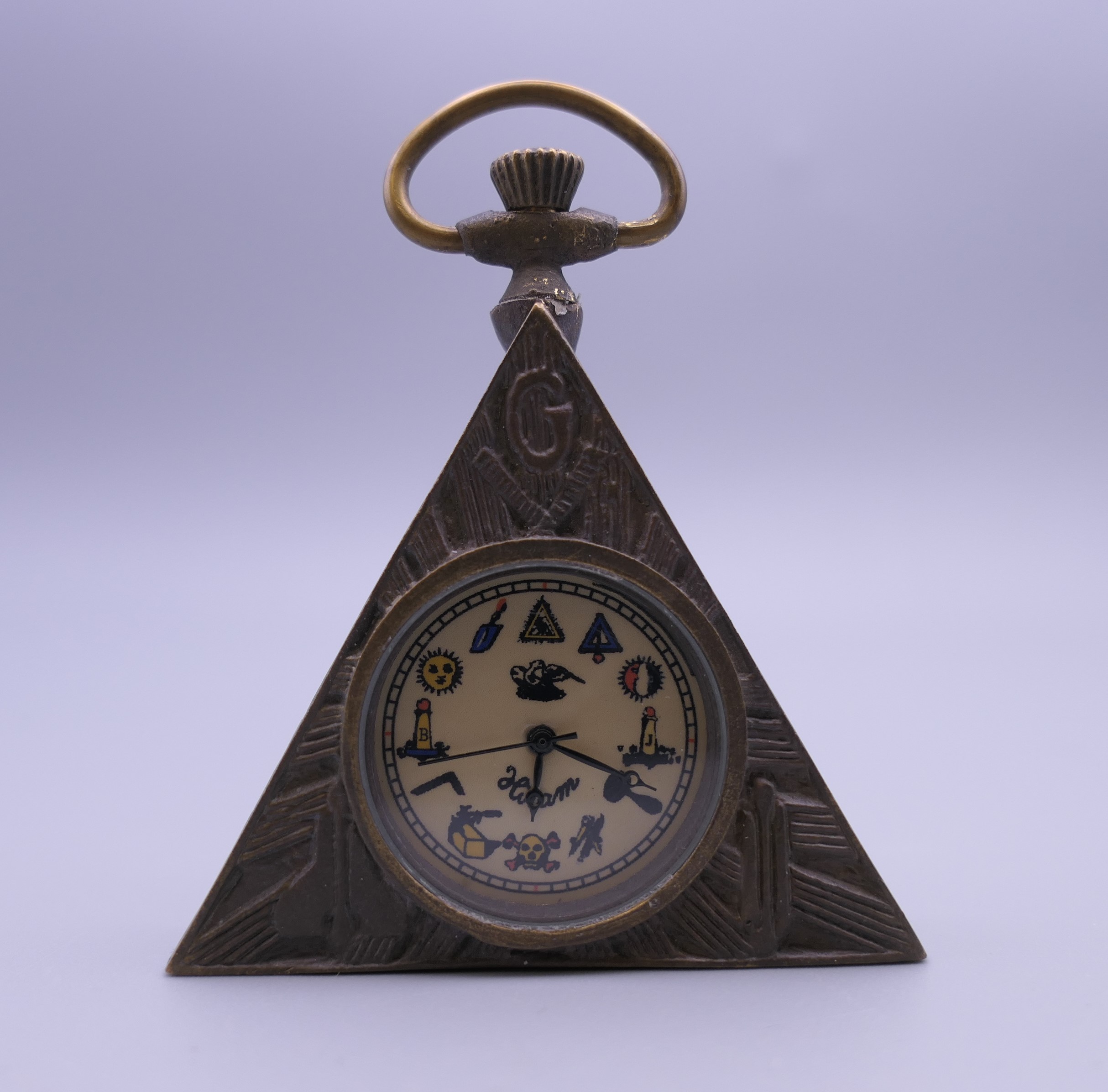 A Masonic pocket watch. 5.5 cm wide.