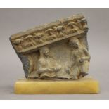 An antique, possibly 3rd/4th century Gandharan onyx sarcophagus fragment, mounted on an onyx base.