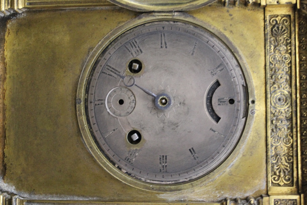 A 19th century French brass cased mantle clock. 24 cm high. - Image 8 of 9