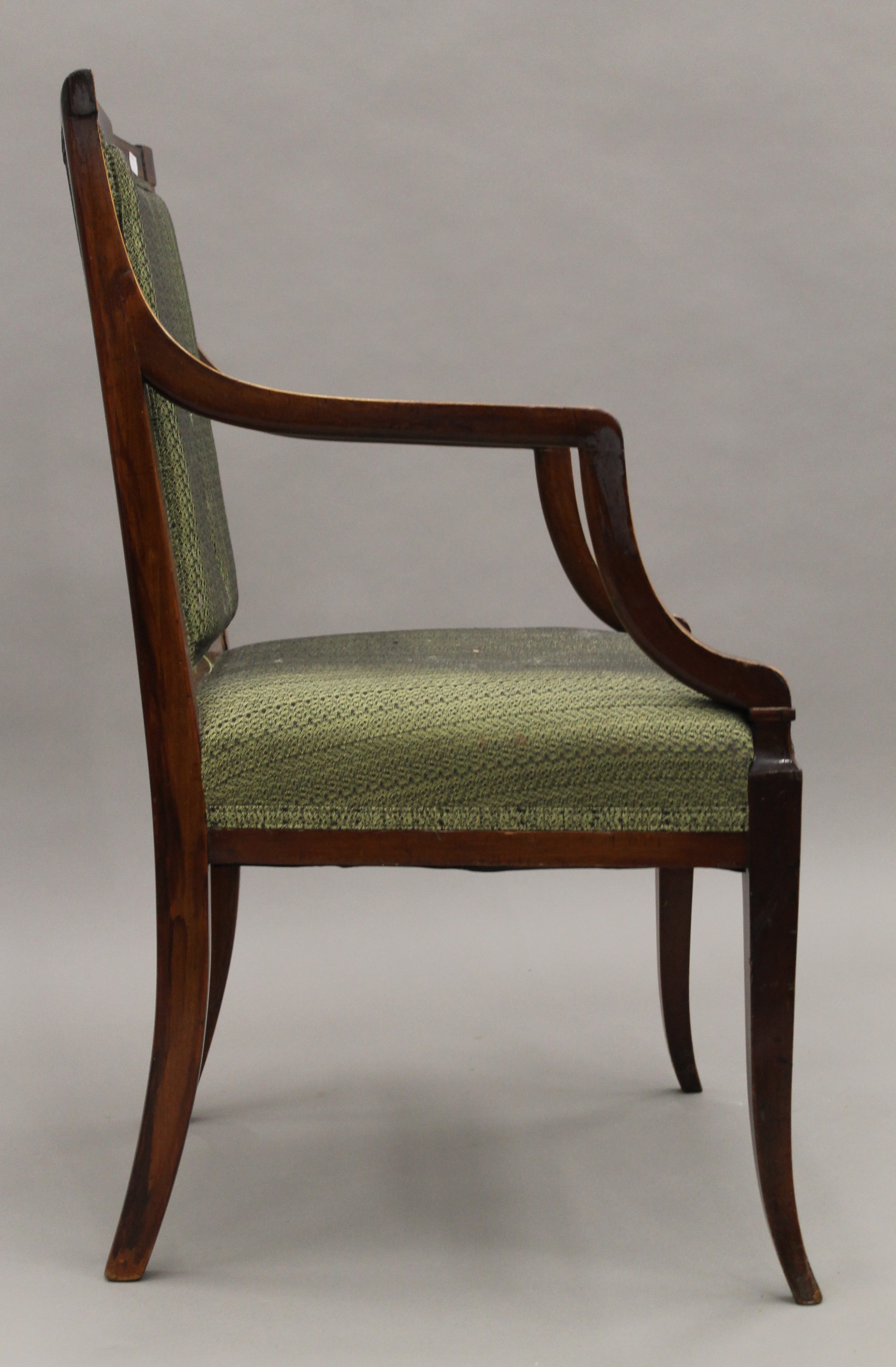 A Victorian upholstered mahogany open armchair. 56 cm wide. - Image 2 of 4