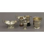 A quantity of silver items, including twin handled pedestal salts. The salts 12 cm wide.