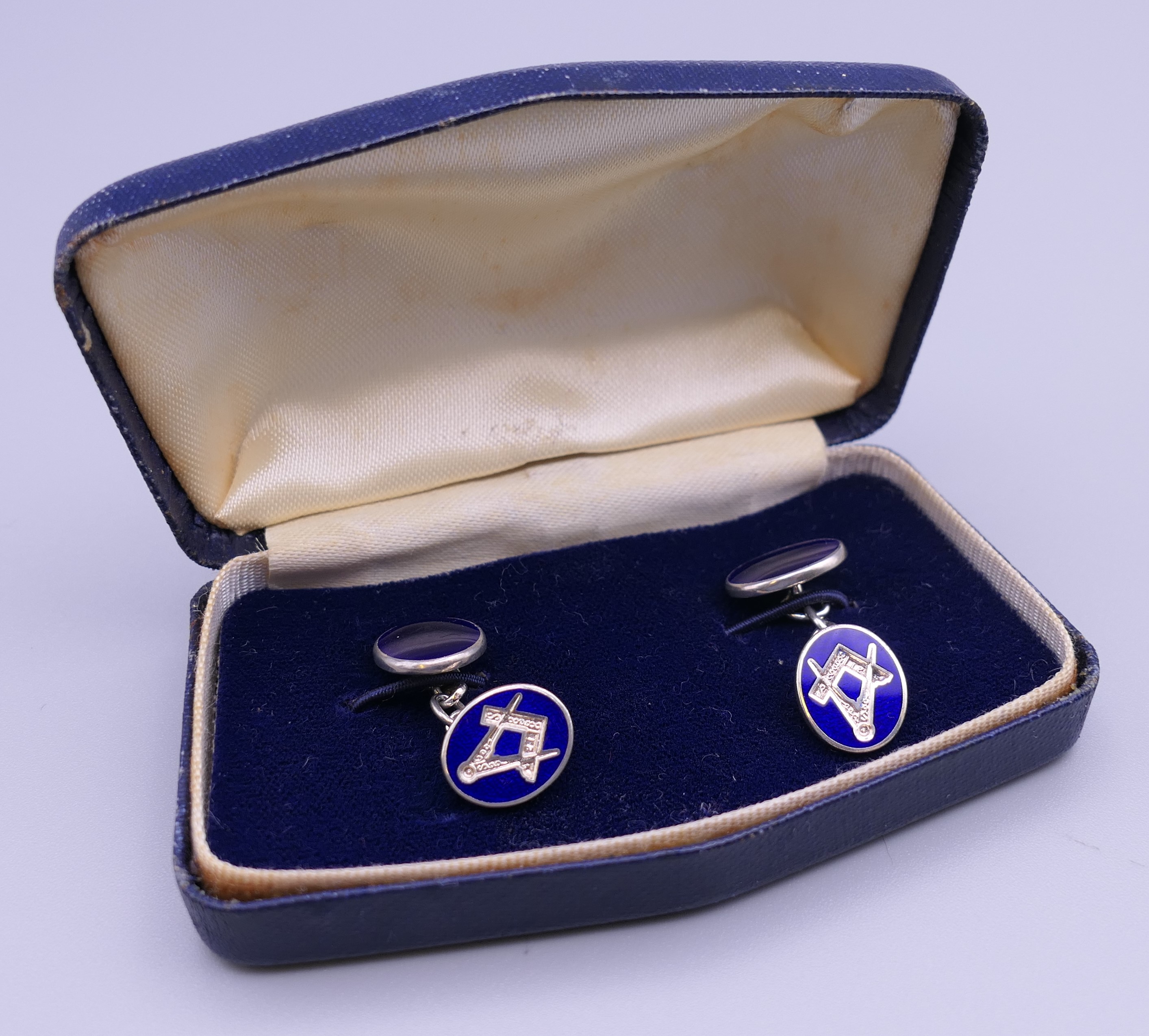 A pair of vintage Masonic silver blue enamel fully hallmarked cufflinks. - Image 6 of 6