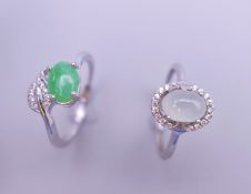 Two silver jade rings. Ring sizes M/N.