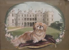 JOHN GOODALL, Ting-a-Ling the Pekingese, watercolour and gouache, framed and glazed. 49.5 x 36 cm.