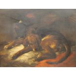 19TH CENTURY, Sleeping Dog, oil on canvas, framed. 90 x 70.5 cm.