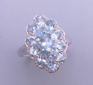 A silver aqua cluster ring. Ring size P.