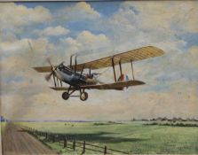 H V STEWARD, An RAF R.E.8 Bi-Plane, oil on board, framed. 46 x 36 cm.