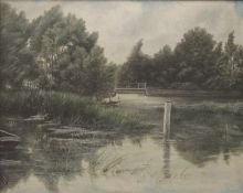 T J FOOT, Pangbourne Weir, oil, signed and dated 1901, framed. 45 x 35 cm.