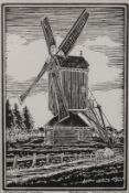 A Dutch Windmill, woodcut, signed EDEMA VAN DER TUUK, framed and glazed. 18 x 26.5 cm.