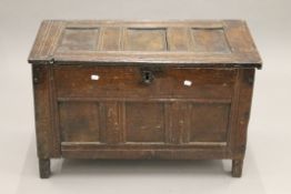 A small 18th century oak coffer. 83.5 cm wide.