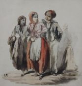 HONORE DAUMIER (1808-1879) French, Figures in a Street, watercolour and ink sketch, initialled hD,