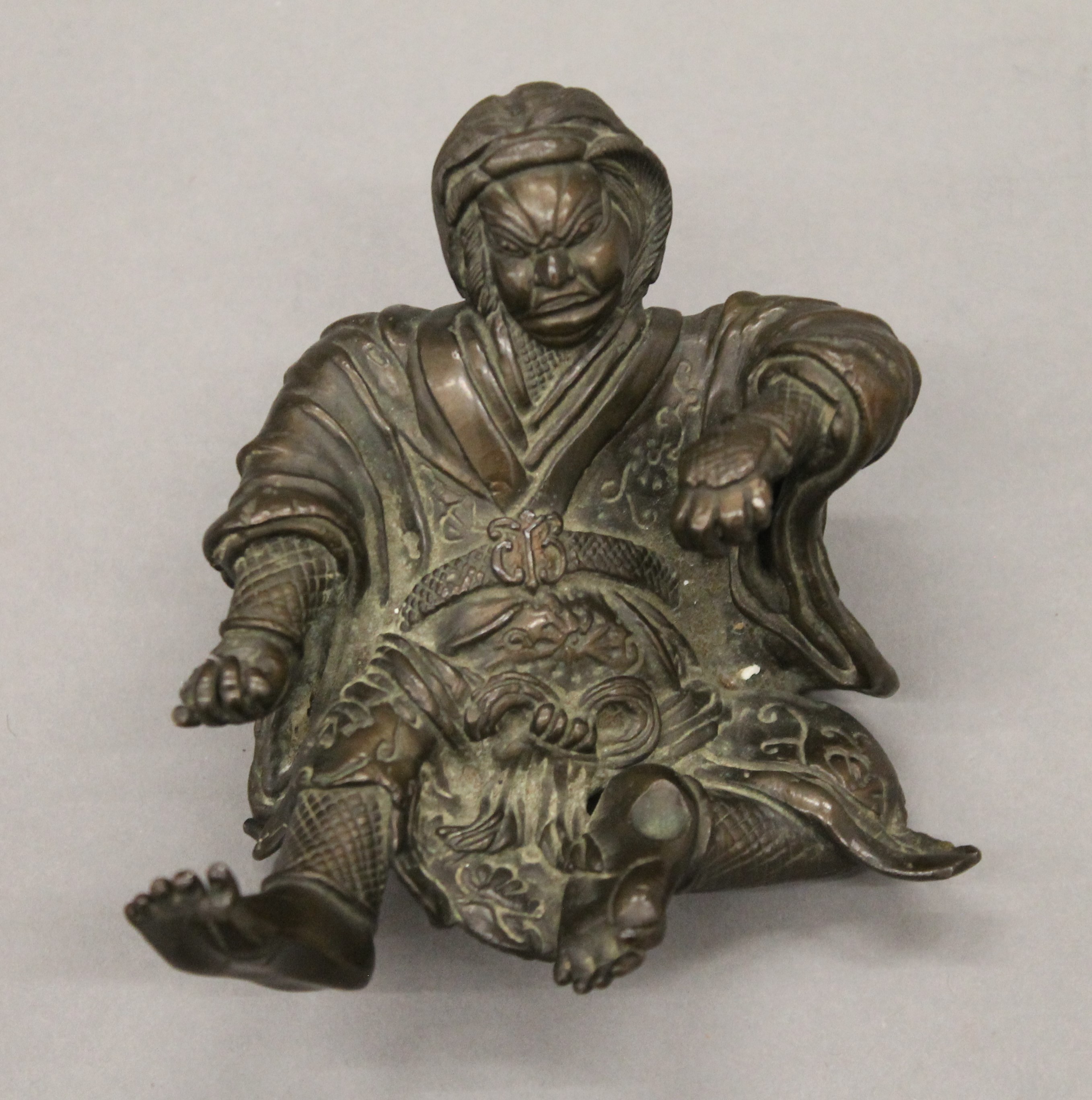 A Japanese bronze figure of a warrior. 10 cm high. - Image 2 of 3