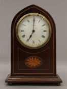 An Edwardian inlaid mahogany mantle clock. 22 cm high.