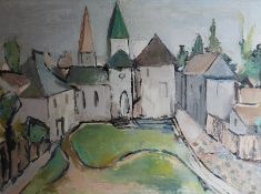 A Continental Village Scene, oil on canvas, unsigned, inscribed Armstrong '66 to reverse, framed.