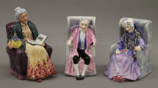 Three Royal Doulton figurines, including Darby and Joan.