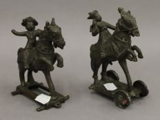 Two Indian bronze horse groups. The largest 14.5 cm high.