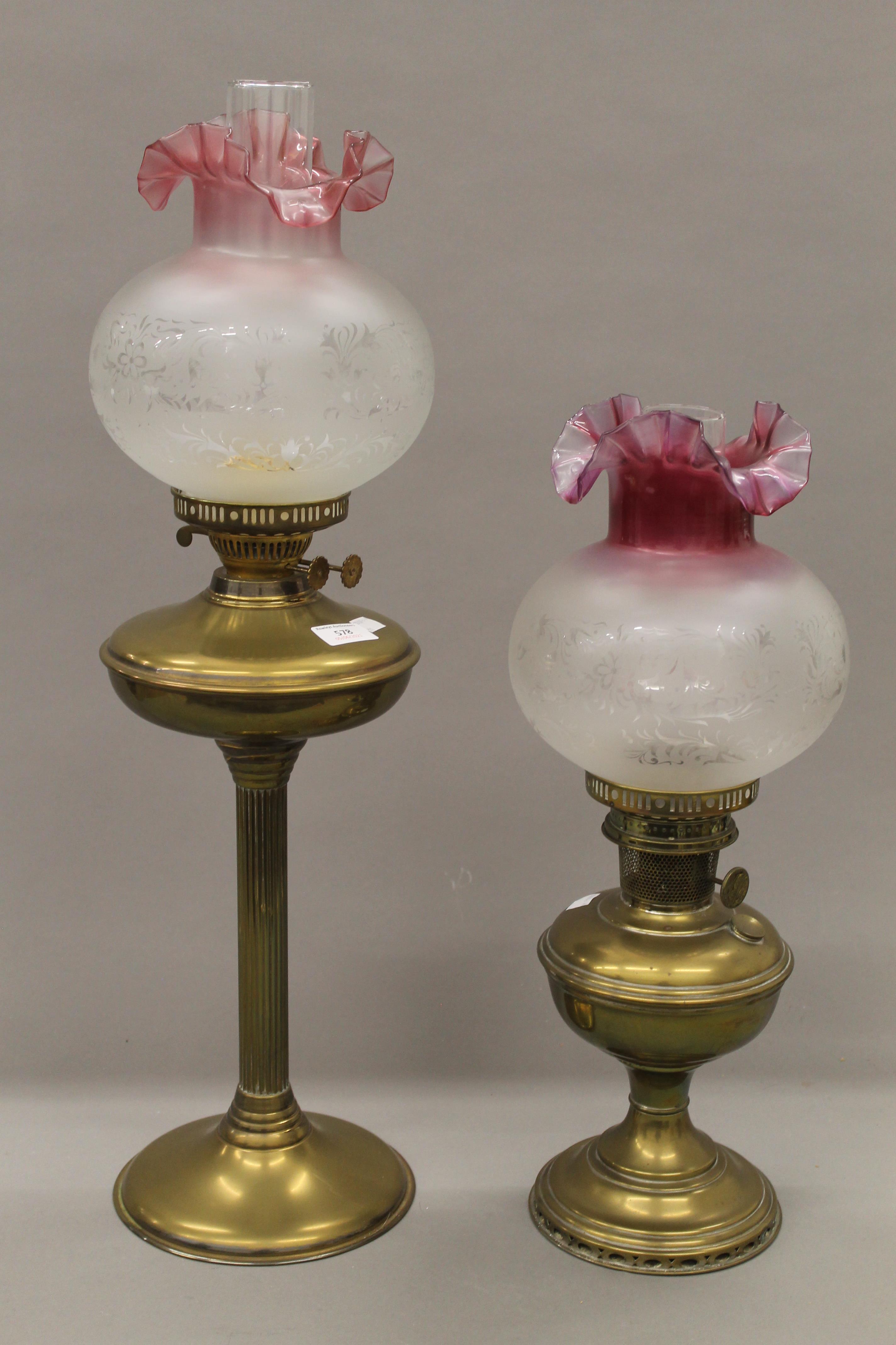 Two Victorian brass oil lamps.