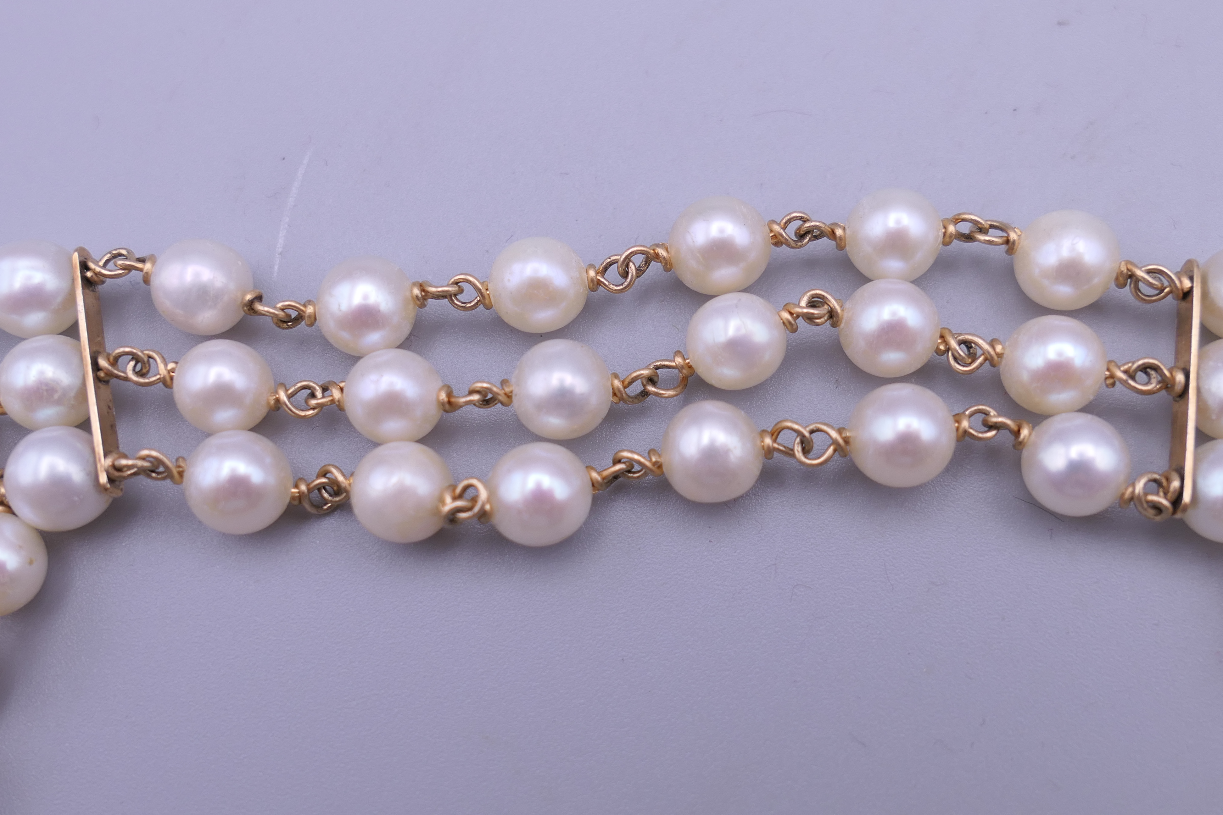 A 14 ct gold jade and pearl bracelet. 19 cm long. - Image 5 of 7