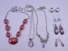 A quantity of various silver jewellery. 108.4 grammes total weight.