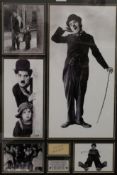 A framed montage of Charlie Chaplin pictures and autographed panel,