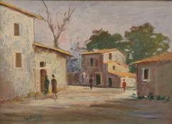 Italian Village Scene, oil on board, signed GIAMELLI, framed. 68 x 49 cm.