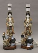 A pair of Japanese Satsuma table lamps. 40 cm high.