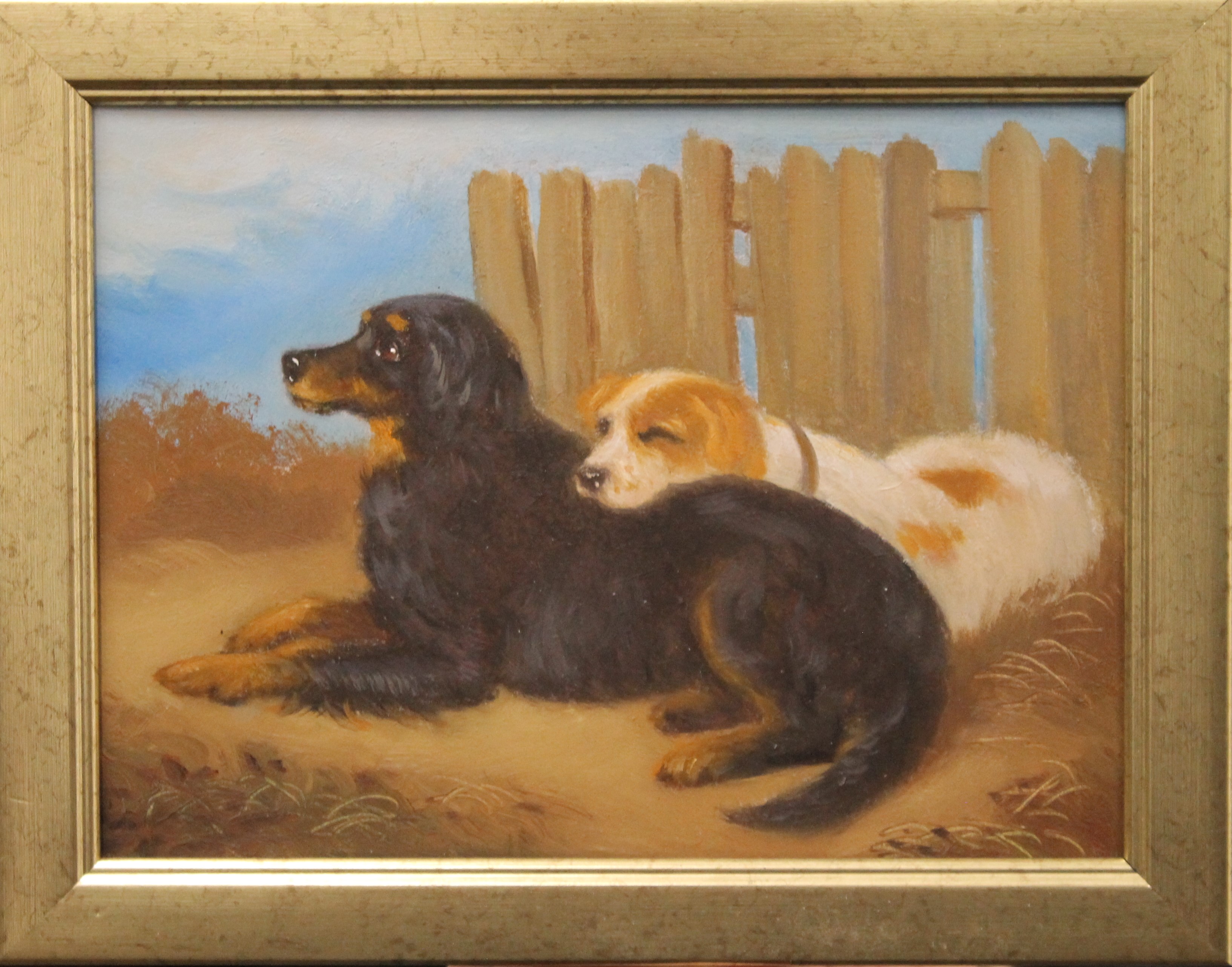 A pair of oils on board, Dogs, framed. One 19.5 x 14.5 cm, the other 14 x 19 cm. - Image 2 of 4