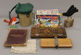 A quantity of miscellaneous items, including a Victorian and later scrap book, a tie press,