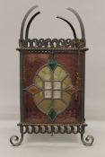 A Victorian stained glass lead glazed lantern. 49.5 cm high.