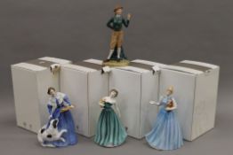 Four boxed Royal Doulton Classic figurines, Jane Eyre, Eleanor, Linda and Womens Land Army.
