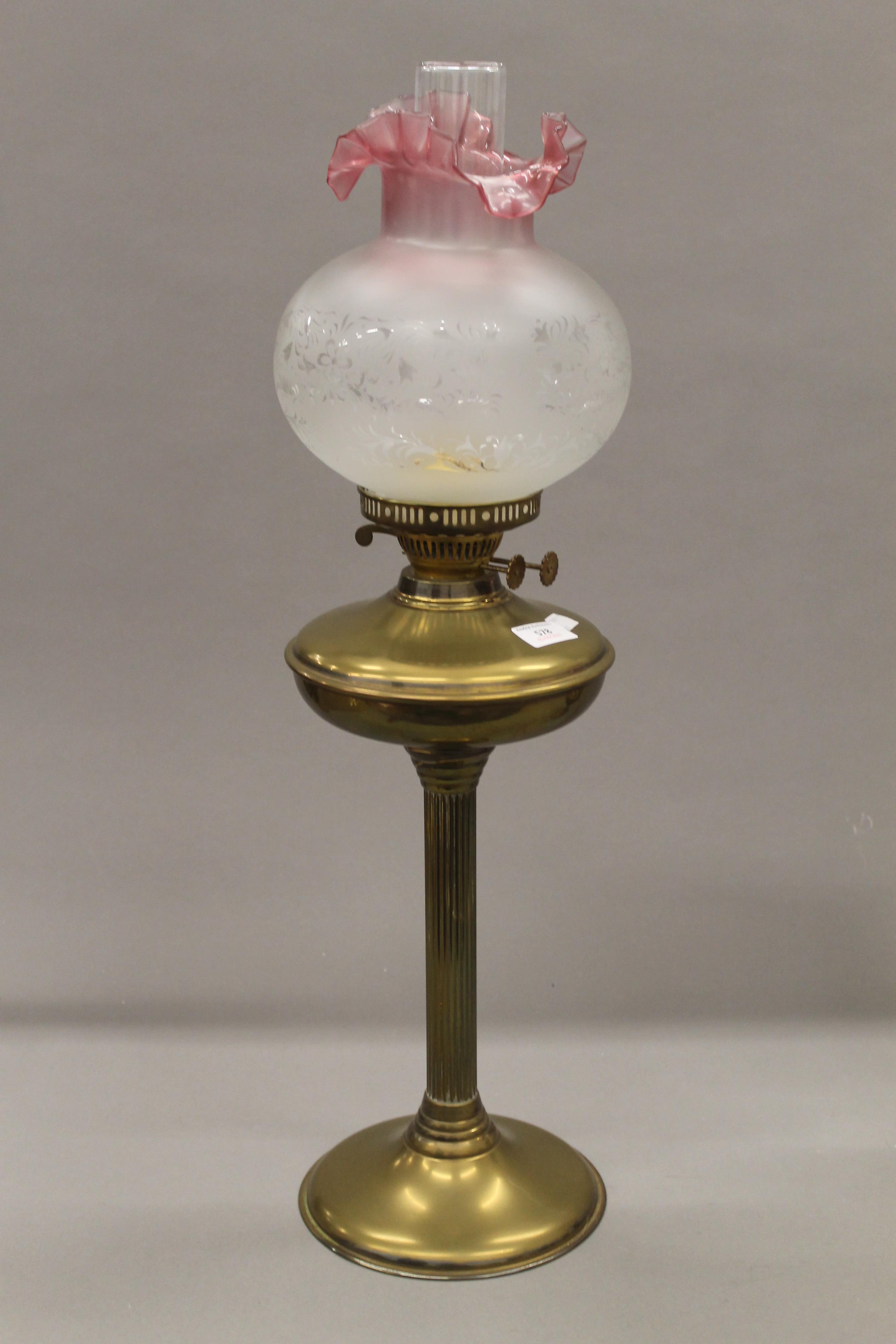 Two Victorian brass oil lamps. - Image 2 of 7