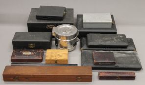 A box of cased scientific instruments, etc.