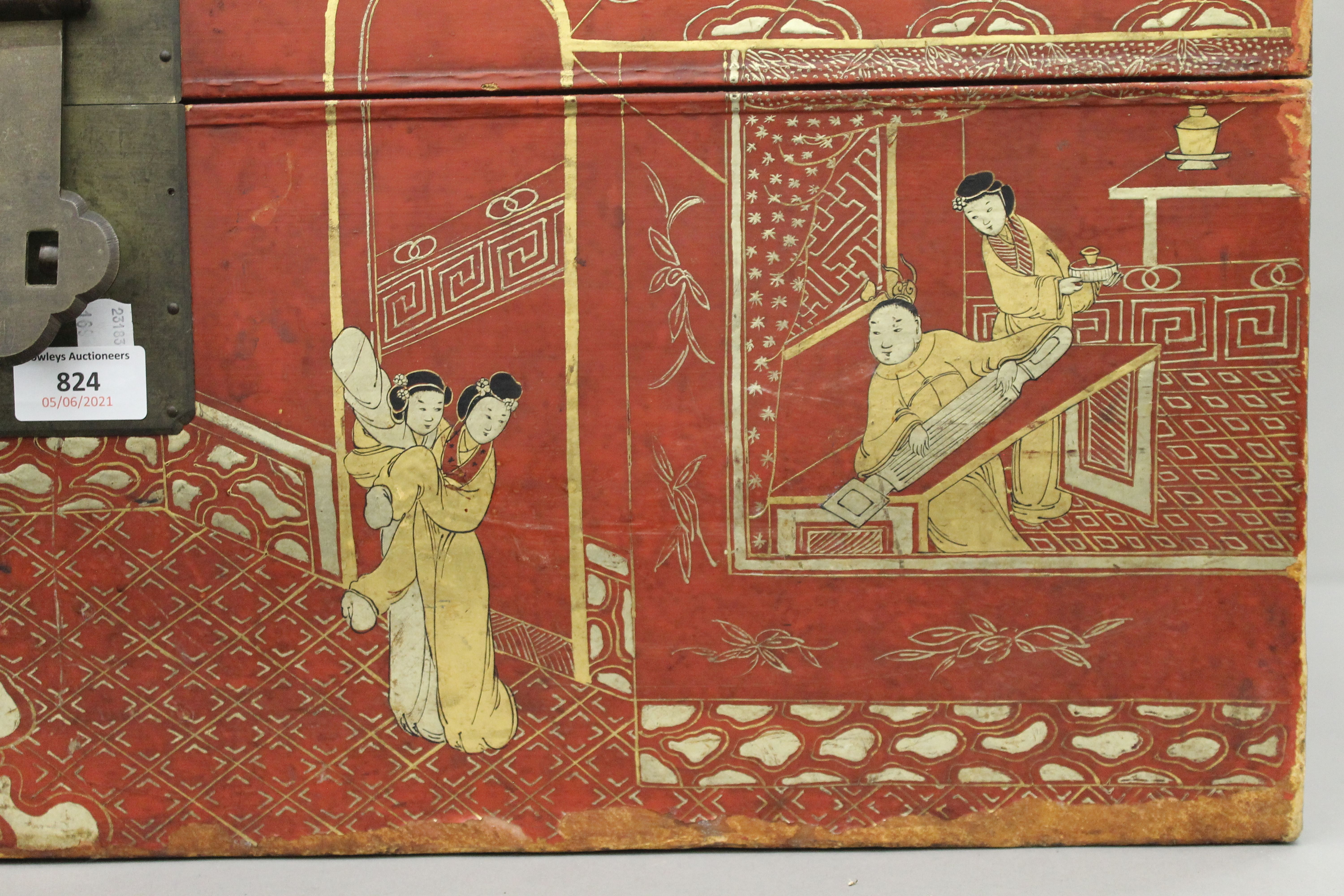 A Chinese lacquered trunk. 74 cm wide. - Image 3 of 5