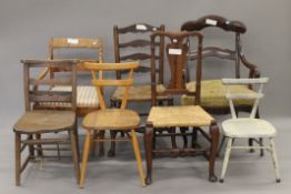 A quantity of various Victorian and later chairs, including Ercol.
