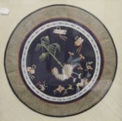 A Chinese circular embroidered silk picture, framed and glazed. 43.5 x 43.5 cm overall.