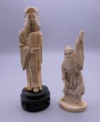 Two late 19th/early 20th century Japanese ivory okimono. The largest 12.5 cm high overall.